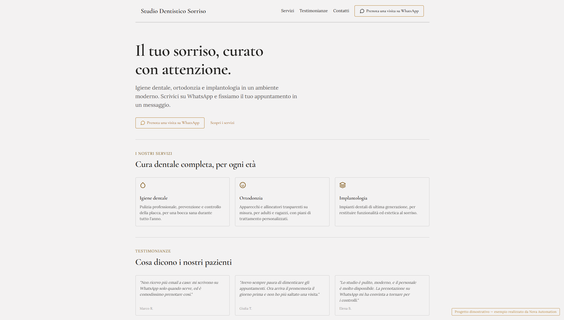 Screenshot del sito Studio Sorriso